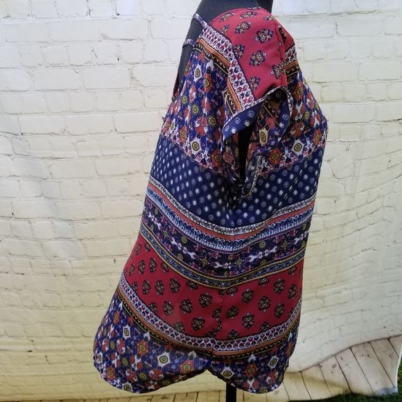 Pink Rose L red navy multi print cut out back top - Picture 3 of 7